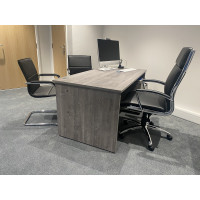 Maestro panel end, grey oak with the felsted executive chair and higham cantilever