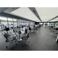 Aura executive medium back with 900mm diamter tops and brushed steel base