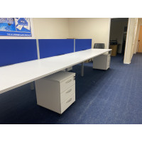 Rayleigh bench desk with mobile pedestals ands blue dividers