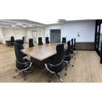 Bespoke veneer walnut boardroom table with high end leather boardroom chairs