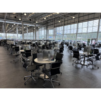 Aura executive medium back with 900mm diamter tops and brushed steel base