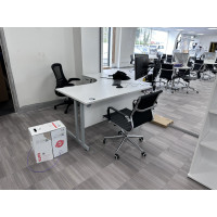 Rayleigh corner desk with aura medium back and Luna mesh chair