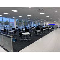 Aura executive medium back with 900mm diamter tops and brushed steel base