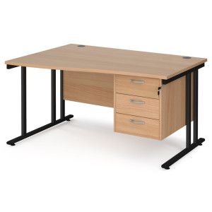 Maestro Cantilever Leg Wave Desk with Three Drawer Pedestal