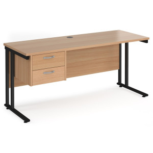 Maestro Cantilever Leg Straight Desk with Two Drawer Pedestal