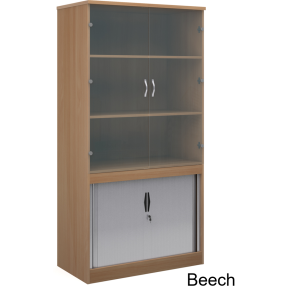 Systems Combination Bookcase With Horizontal Tambour & Glass Doors
