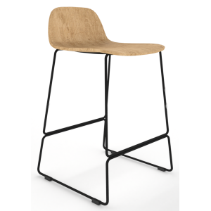 Almond Ash Shell Chair Medium Stool with Black Steel Frame