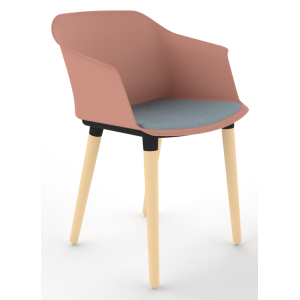 Cashew One Piece Moulded Chair with Wooden Legs and Upholstered Seat