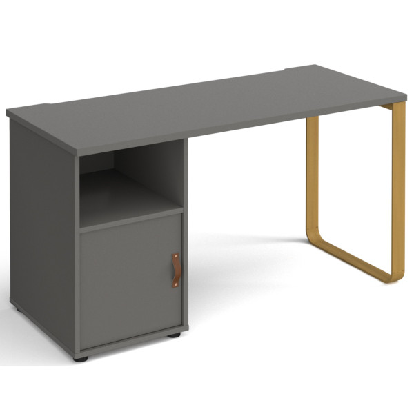 Cairo Straight Desk with Brass Leg and Integrated Cupboard