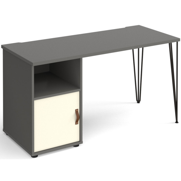 Tikal Desk with Hairpin Legs, Pedestal & Cupboard Door