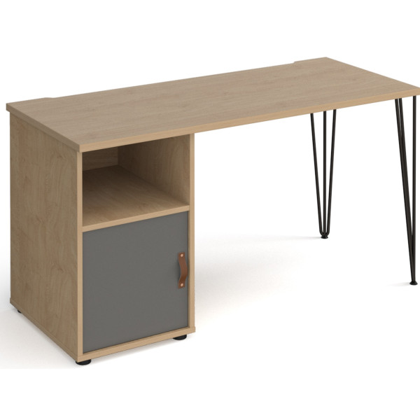 Tikal Desk with Hairpin Legs, Pedestal & Cupboard Door