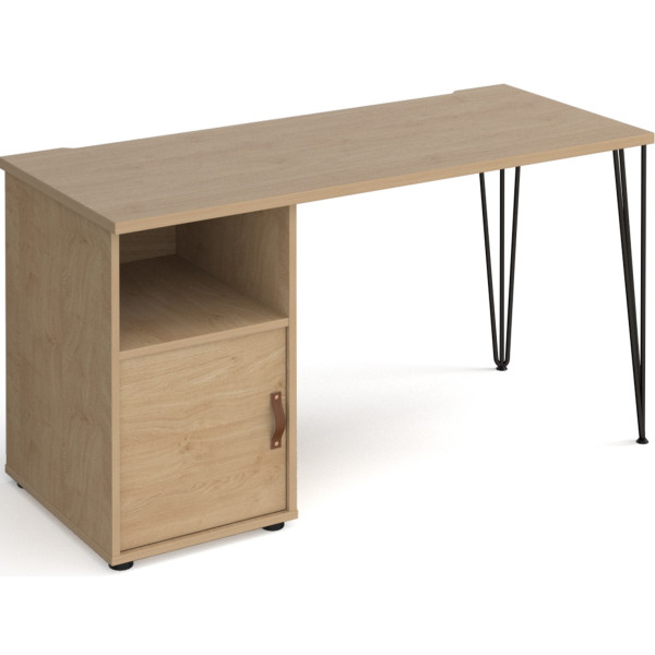 Tikal Desk with Hairpin Legs, Pedestal & Cupboard Door
