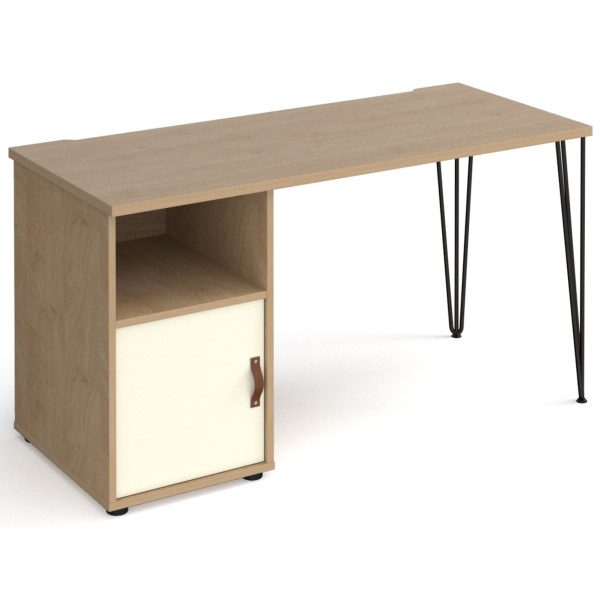 Tikal Desk with Hairpin Legs, Pedestal & Cupboard Door