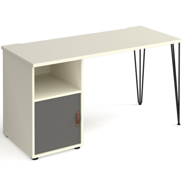 Tikal Desk with Hairpin Legs, Pedestal & Cupboard Door