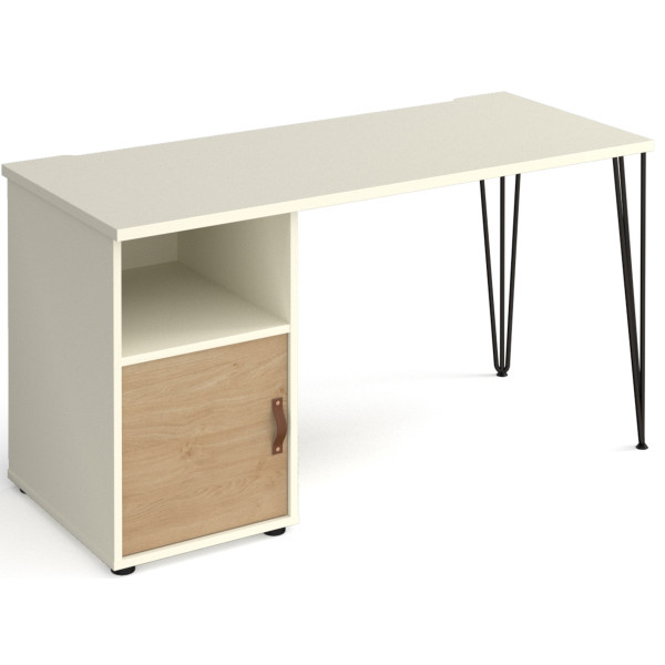 Tikal Desk with Hairpin Legs, Pedestal & Cupboard Door