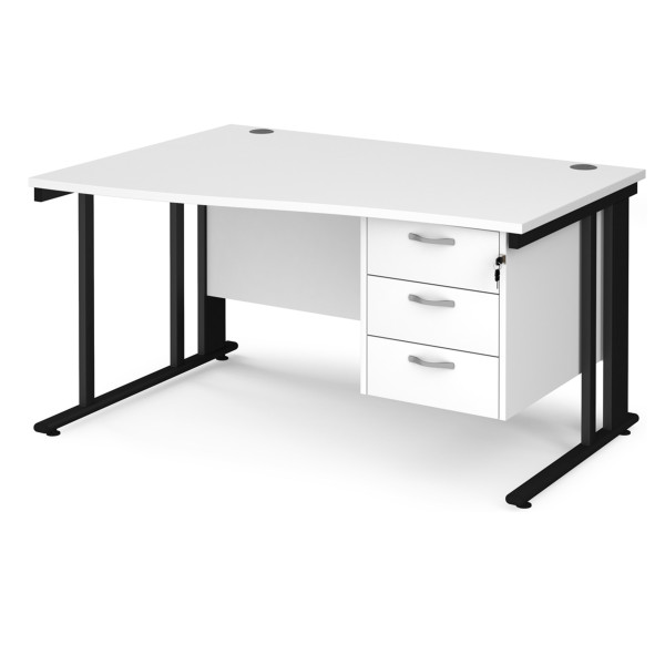 Maestro Cable Managed Leg Wave Desk with Three Drawer Pedestal