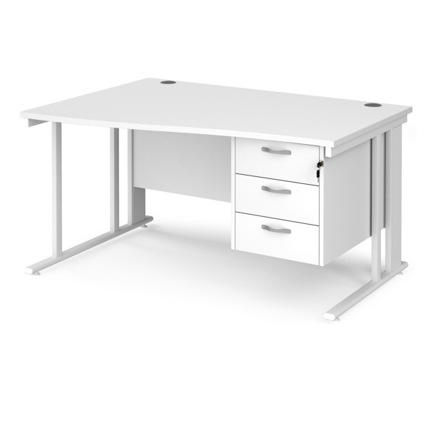 Maestro Cable Managed Leg Wave Desk with Three Drawer Pedestal