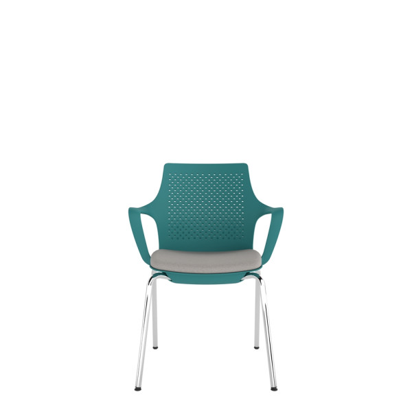 Turquoise Perforated Back Chair With Integrated Arms, Upholstered Seat And Chrome 4 Leg Frame
