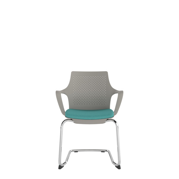 Light Grey Perforated Back Chair With Integrated Arms, Upholstered Seat And Chrome Cantilever Frame