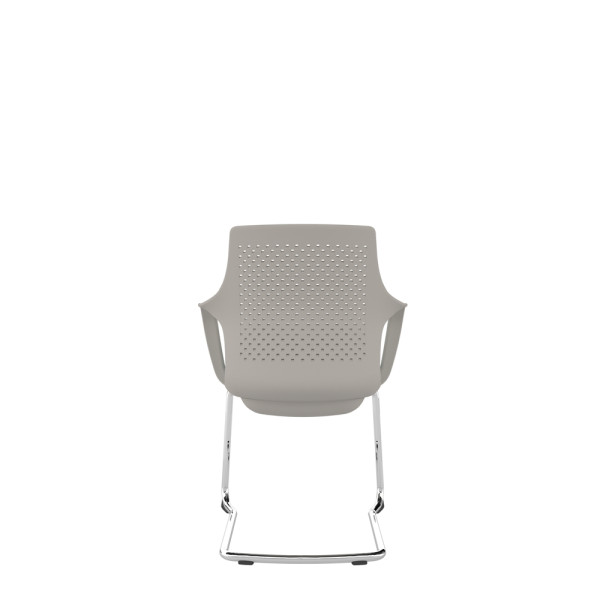Light Grey Perforated Back Chair With Integrated Arms, Upholstered Seat And Chrome Cantilever Frame