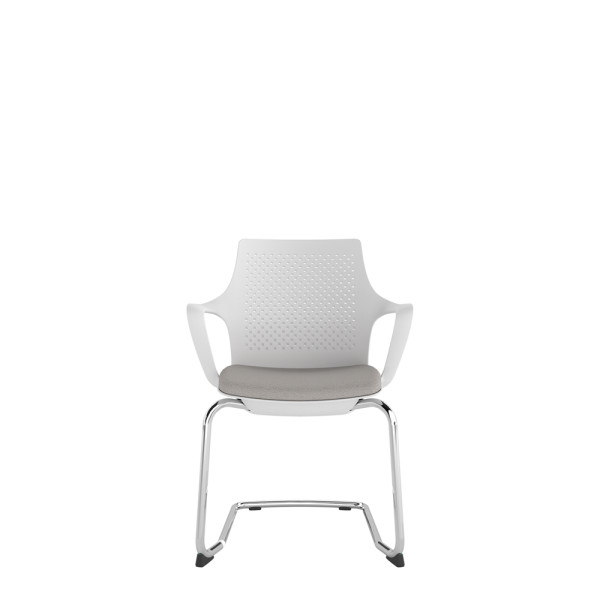 White Perforated Back Chair With Integrated Arms, Upholstered Seat And Chrome Cantilever Frame