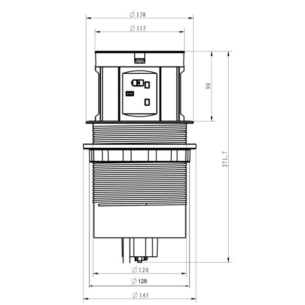 Desktop Pop Up Power Extension | 4 x UK PLUG, 1 x HDMI, 1 x RJ45/Ethernet, 2 x USB