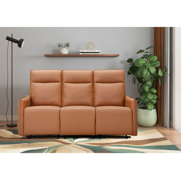 Lugo 3 Seater PU Cognac Recliner Chair