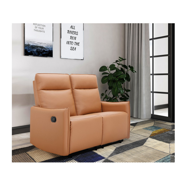 Lugo 2 Seater PU Cognac Recliner Chair