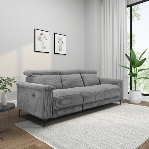 Lund 3 Seater Recliner Grey Corduroy Sofa