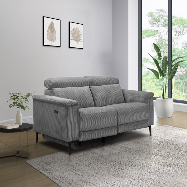 Lund 2 Seater Recliner Grey Corduroy Sofa