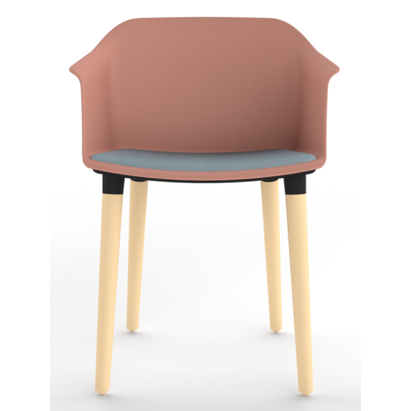 Cashew One Piece Moulded Chair with Wooden Legs and Upholstered Seat