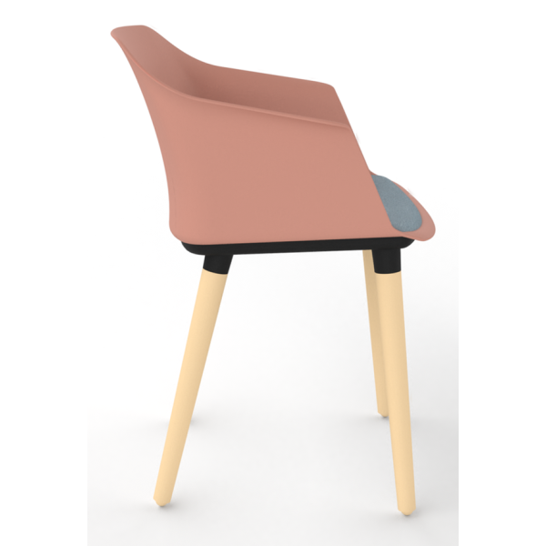 Cashew One Piece Moulded Chair with Wooden Legs and Upholstered Seat
