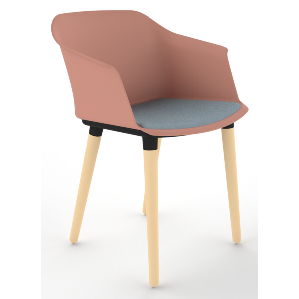 Cashew One Piece Moulded Chair with Wooden Legs and Upholstered Seat