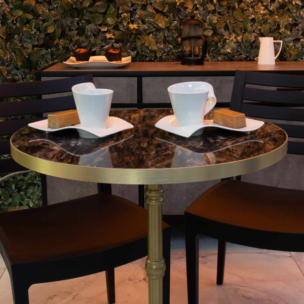 High Gloss Table Top with Metallic Gold Edging 