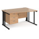 Maestro Cable Managed Leg Wave Desk with Three Drawer Pedestal
