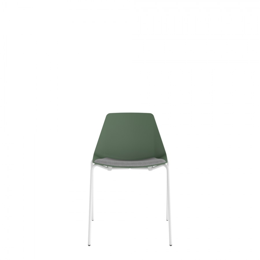 Polypropylene Shell Chair With Upholstered Seat Pad and 4-Leg White Steel Frame