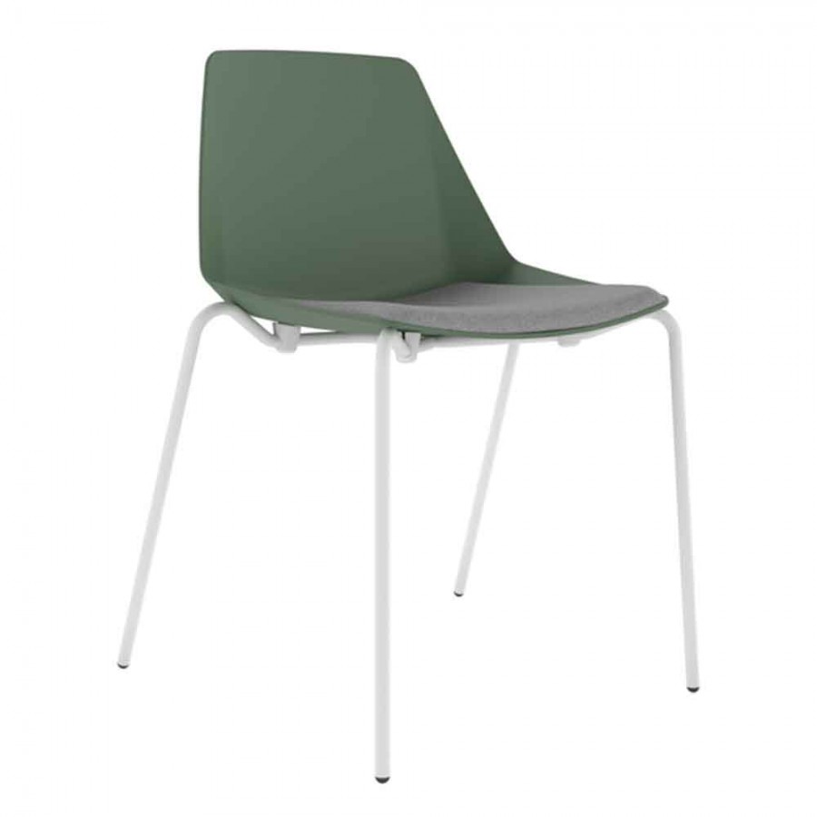 Polypropylene Shell Chair With Upholstered Seat Pad and 4-Leg White Steel Frame