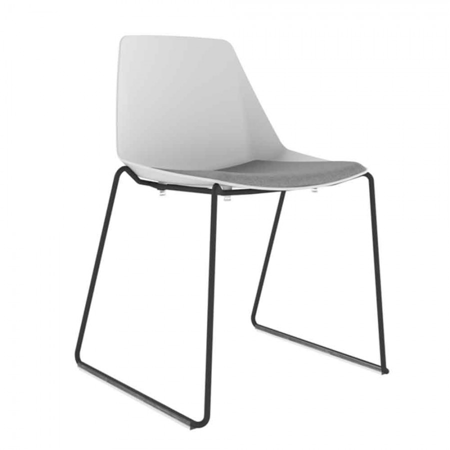 Polypropylene Shell Chair With Upholstered Seat Pad and Black Steel Skid Frame