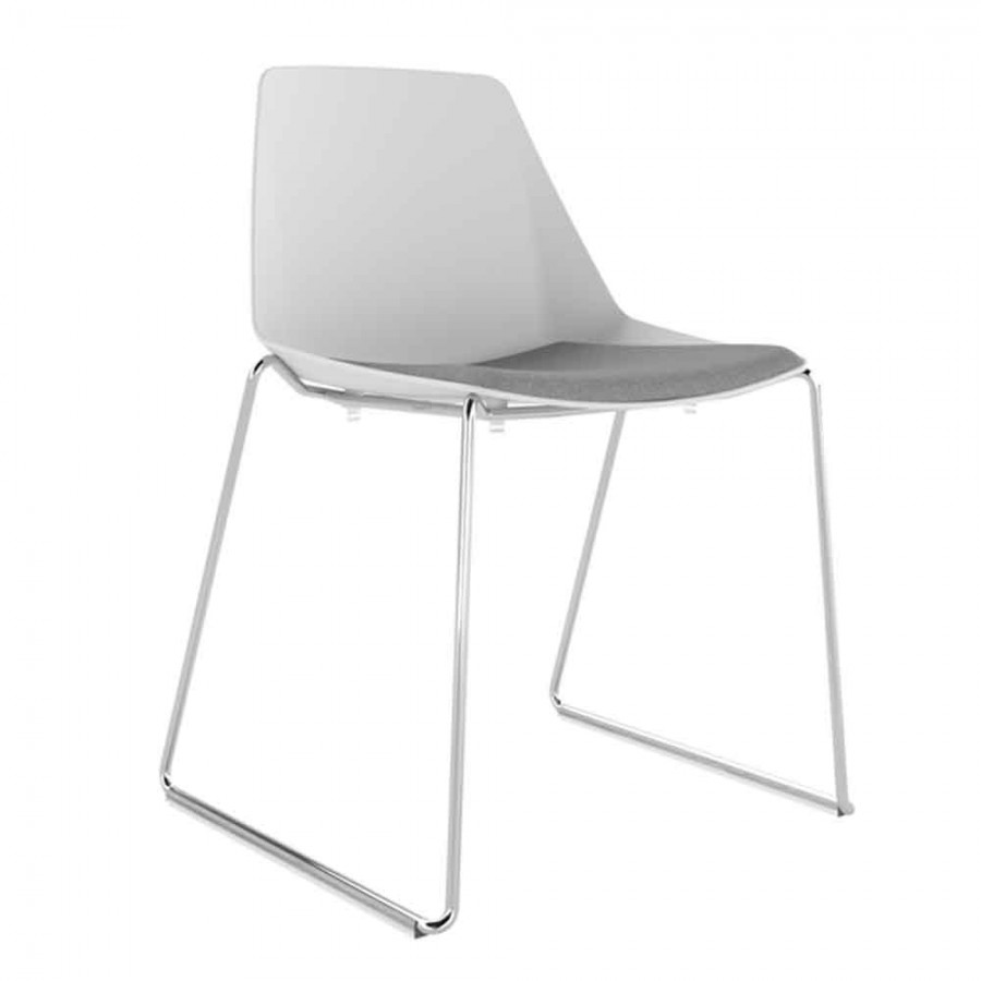 Polypropylene Shell Chair With Upholstered Seat Pad and Chrome Steel Skid Frame