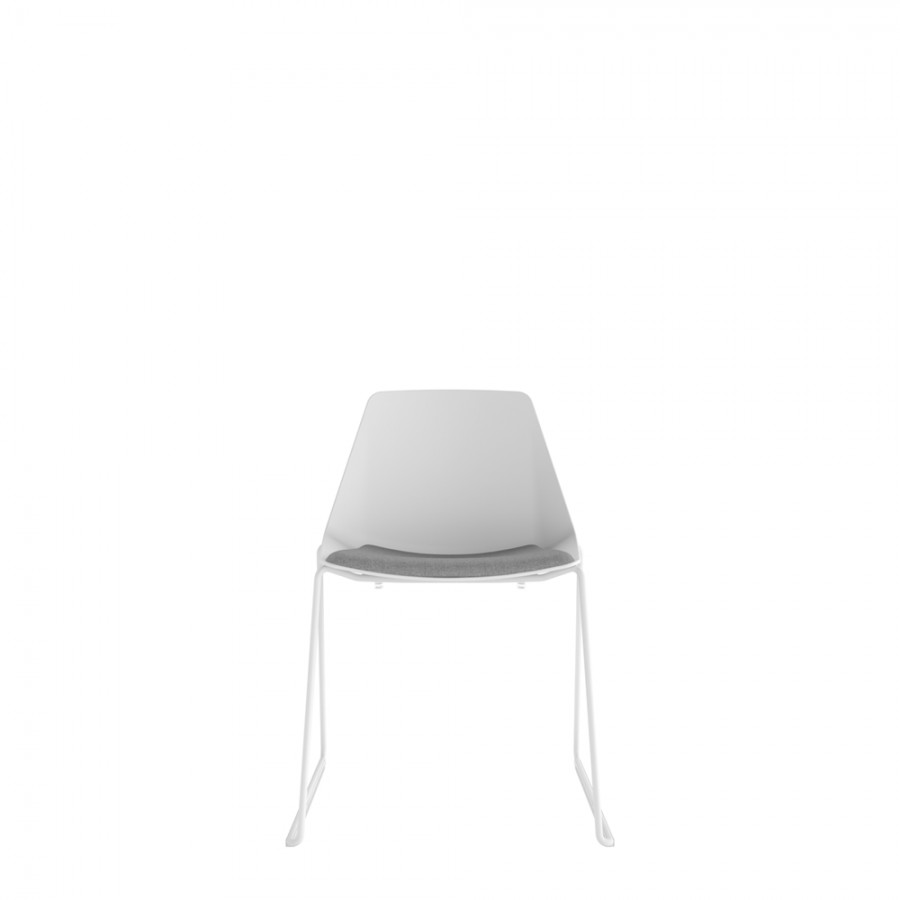 Polypropylene Shell Chair With Upholstered Seat Pad and White Steel Skid Frame