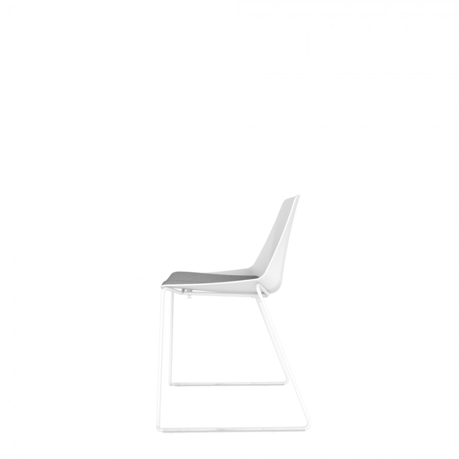 Polypropylene Shell Chair With Upholstered Seat Pad and White Steel Skid Frame