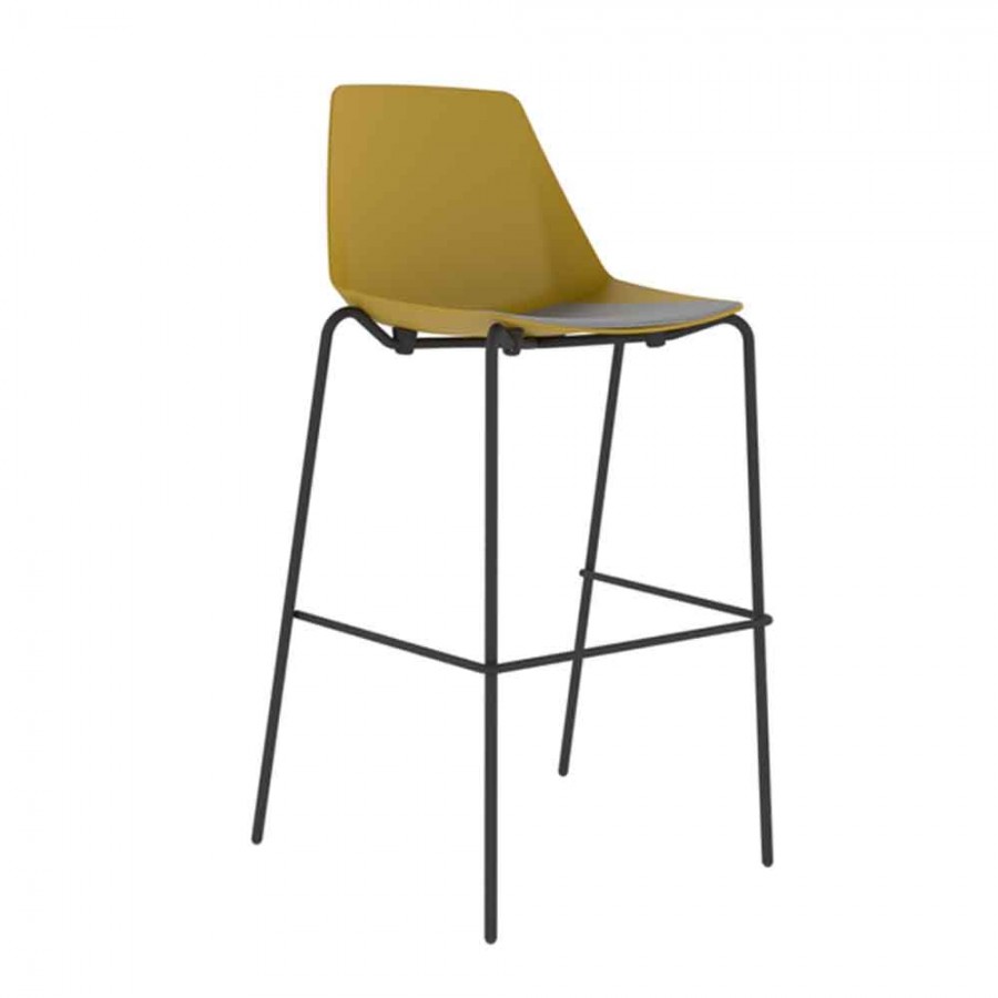 Polypropylene Shell High Stool With Upholstered Seat Pad and 4-Leg Black Steel Frame