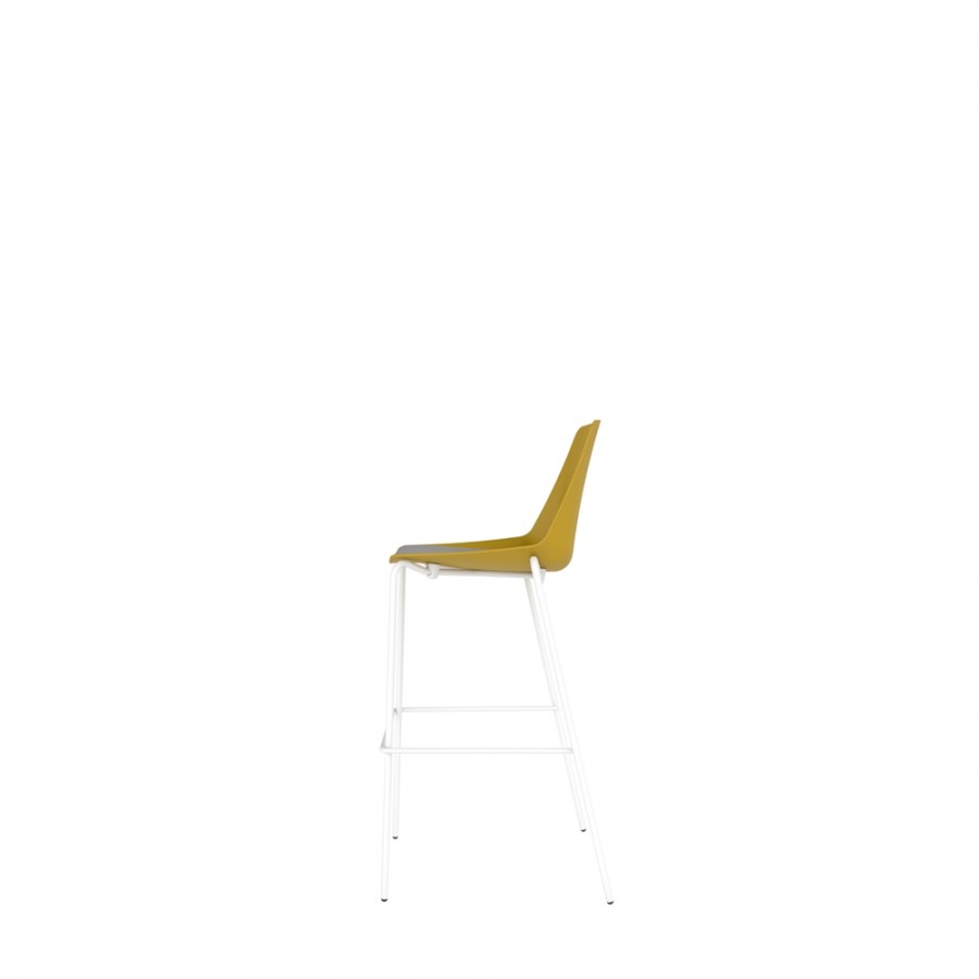 Polypropylene Shell High Stool With Upholstered Seat Pad and 4-Leg White Steel Frame