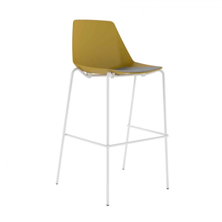 Polypropylene Shell High Stool With Upholstered Seat Pad and 4-Leg White Steel Frame