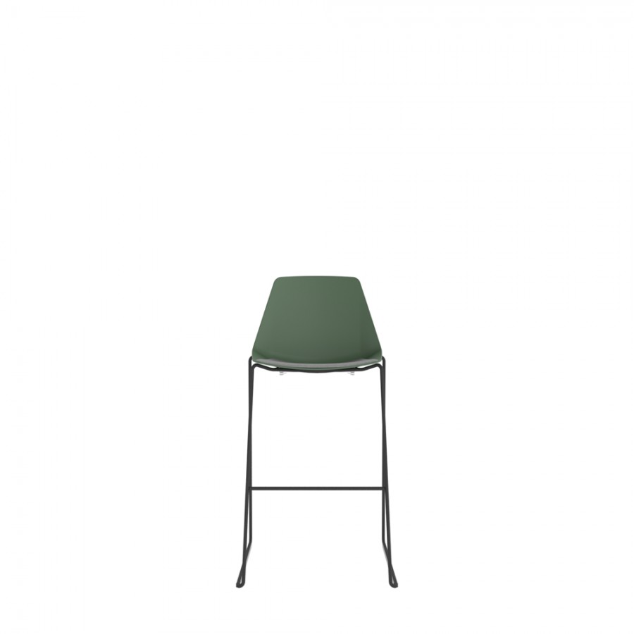 Polypropylene Shell High Stool With Upholstered Seat Pad and Black Skid Steel Frame