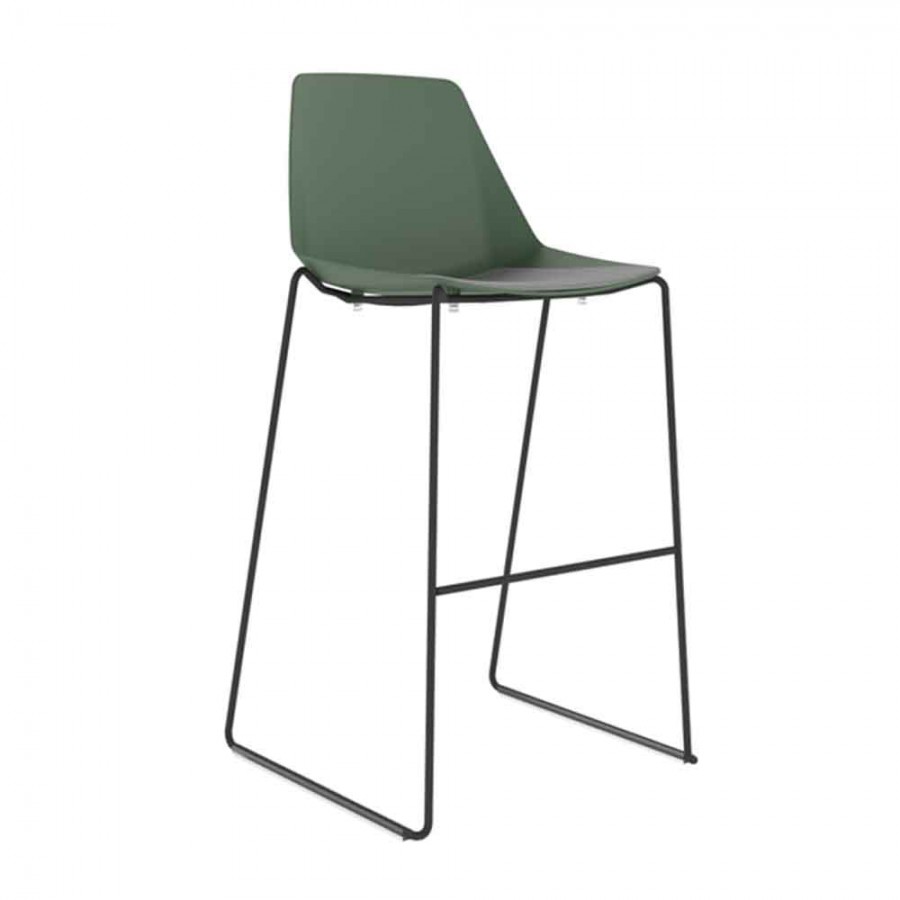 Polypropylene Shell High Stool With Upholstered Seat Pad and Black Skid Steel Frame