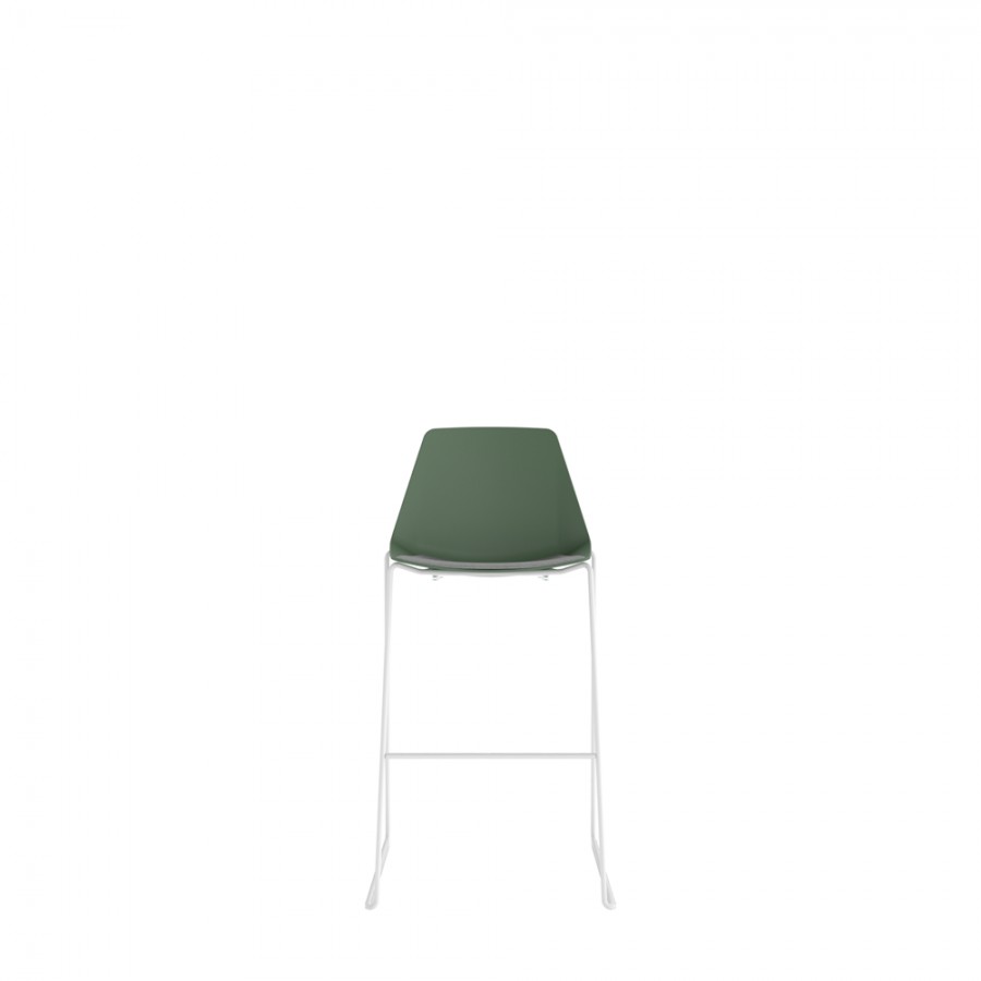 Polypropylene Shell High Stool With Upholstered Seat Pad and White Skid Steel Frame