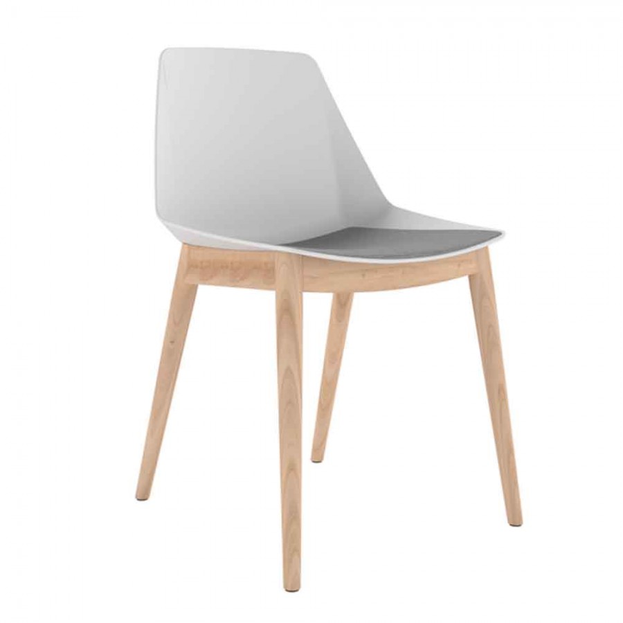 Polypropylene Shell Chair With Upholstered Seat Pad and Beech Wooden 4-Leg Frame