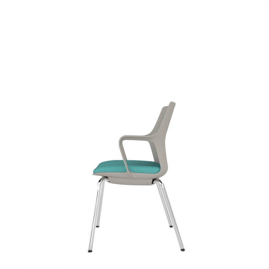 Light Grey Perforated Back Chair With Integrated Arms, Upholstered Seat And Chrome 4 Leg Frame