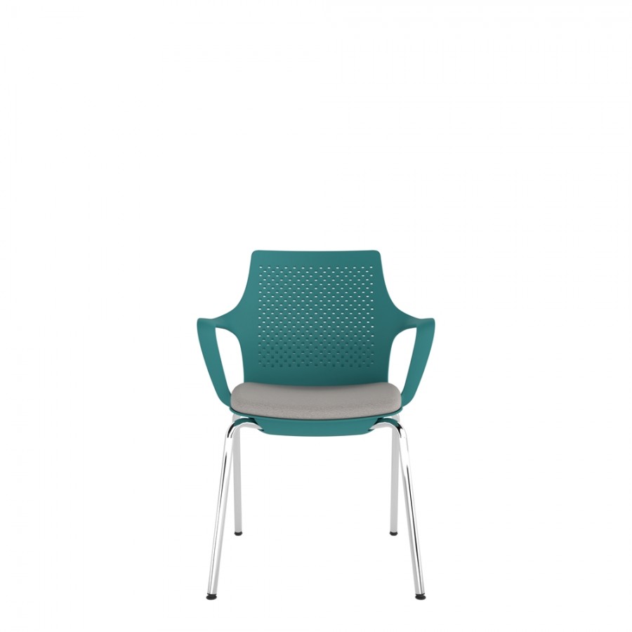 Turquoise Perforated Back Chair With Integrated Arms, Upholstered Seat And Chrome 4 Leg Frame